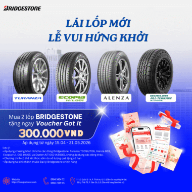 Thay Lốp Bridgestone Chính Hãng – Mua 2 Lốp Nhận Ngay Voucher 300K