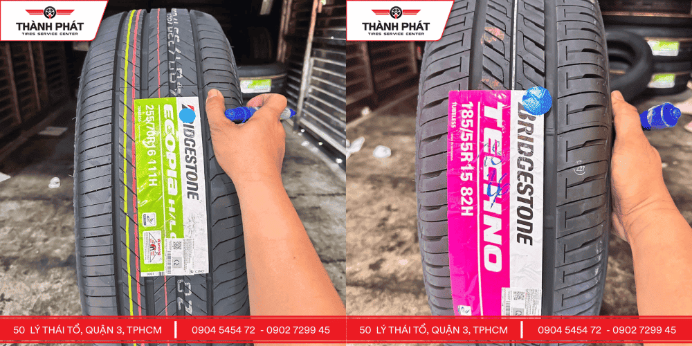 Lốp Bridgestone 255/70R16 và 185/55R15 chính hãng cho SUV, bán tải, sedan và hatchback.